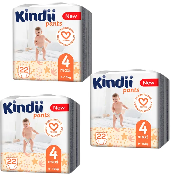Kindii Pieluchomajtki chłonne maxi rozmiar 4 (9-15 kg) 22 sztuk x 3