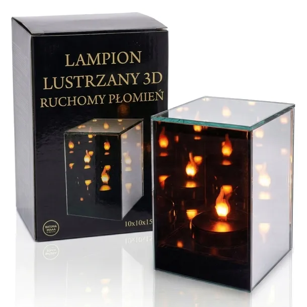 LAMPION NA GRÓB CMENTARZ ZNICZ LUSTRZANY 3D KWADRAT-DIODA 10x10x15 cm