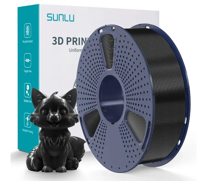 Filament PETG Sunlu 1,75 mm 1kg CZARNY/BLACK Szpula wielokrotnego użytku