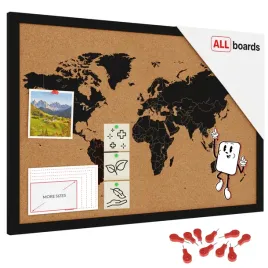 tablica-korkowa-mapa-swiata-rama-drewniana-lakierowana-czarna-60x40-cm