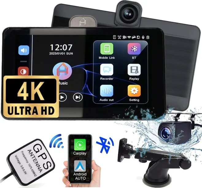 Stacja Ekran Monitor Nawigacja Rejestrator 4K Kamera Android Auto CarPlay