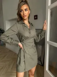 shein-khaki-kopertowa-mini-sukienka-wiazanie-kolnierzyk-m