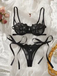 shein-czarny-komplet-biustonosz-stringi-koronka-wiazanie-s06-m