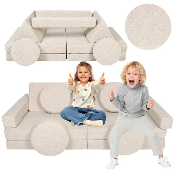 Sofa modułowa dla dzieci piankowa klocki bukla beżowa Velinda 140x75