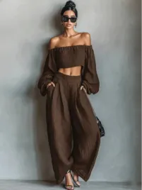 shein-brazowy-komplet-bluzka-odkryte-ramiona-spodnie-s06-s