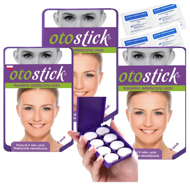 OTOSTICK Korektory Uszu 3 opak Odstające Uszy 24szt Polska + 12szt Gazików
