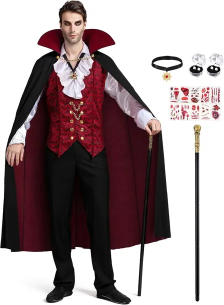 KOSTIUM WAMPIRA WIKTORIAŃSKI GOTYCKI MĘSKI DRACULA HALLOWEEN ZESTAW