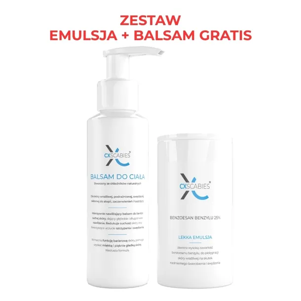 CXSCABIES emulsja benzoesan benzylu 25% świerzb nużeniec + Balsam do ciała