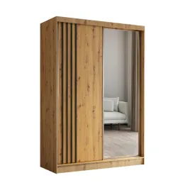 szafa-150-cm-z-lustrem-2-drazki-dab-artisan-czarne-lamele-nela150