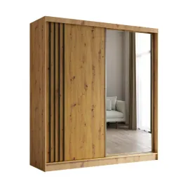 szafa-dwudrzwiowa-z-lustrem-200-cm-dab-artisan-czarne-lamele-nela200