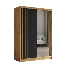 szafa-150-cm-z-lustrem-2-drazki-dab-artisan-czarna-z-lamelami-nela150