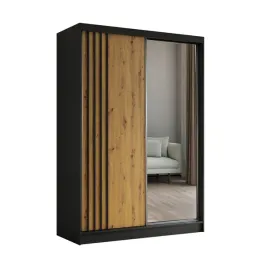 szafa-150-cm-z-lustrem-2-drazki-czarna-dab-artisan-z-lamelami-nela150