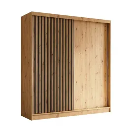 szafa-dwudrzwiowa-200-cm-dab-artisan-z-czarnymi-lamelami-lam200
