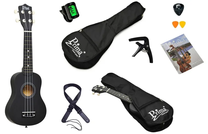 Ukulele sopranowe prima pus-100bk + akcesoria zestaw + gratisy