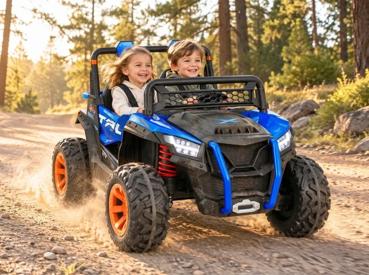 Auto Elektryczne Buggy Dla Dzieci 2 Osobowe 4 Silniki Pilot EVA Niebieskie