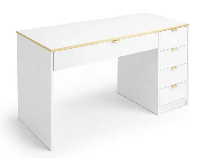 Biurko z szufladami 120 cm biały mat złote detale prawe lewe GOLD