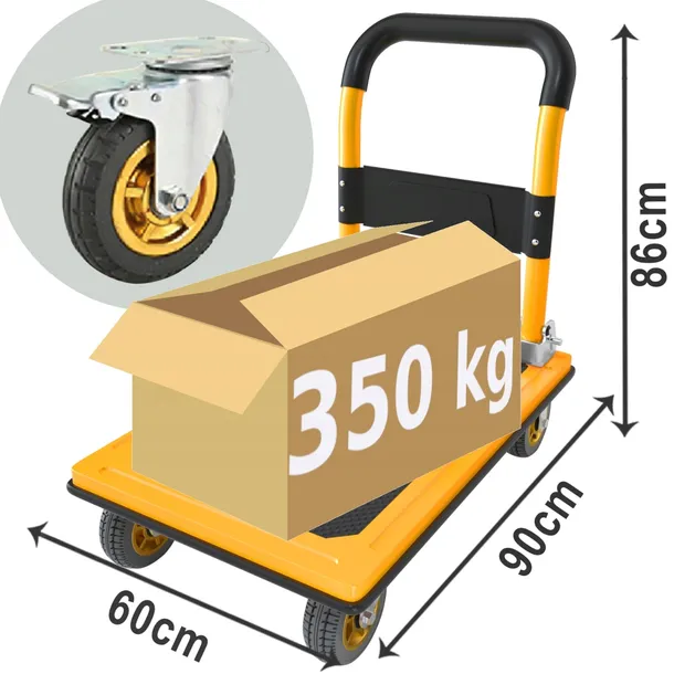 WÓZEK PLATFORMOWY MAGAZYNOWY TRANSPORTOWY 350 kg KOŁA PEŁNE + HAMULEC