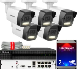monitoring-ip-zestaw-5-kamer-6mpx-smart-hybrid-light-hikvision-poe-2tb