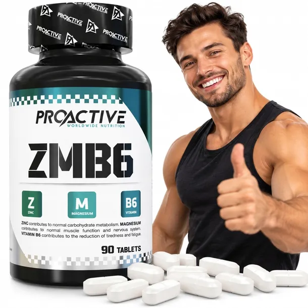 ZMB6 MAGNEZ CYNK witamina B6 kompleks minerałów ProActive 90tab.