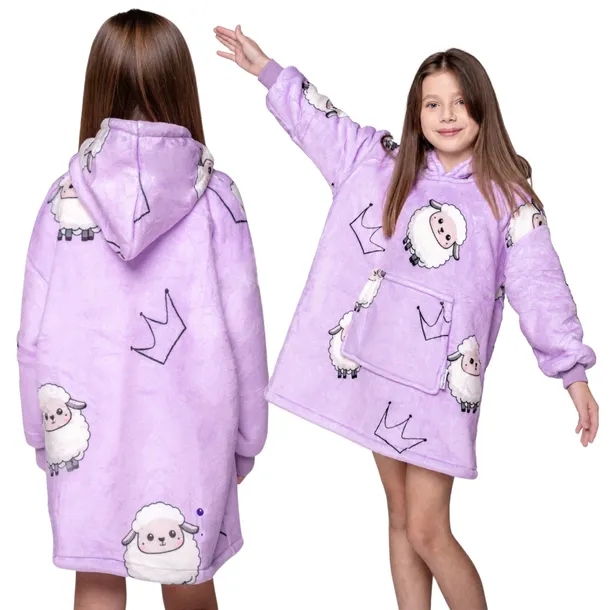 KOC BLUZA Oversize Ciepła Gruba KOCOBLUZA 2w1 OWIECZKI Futrzak Dziecięca