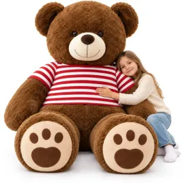 duza-maskotka-pluszak-brazowy-mis-w-koszulce-czerwone-paski-200-cm
