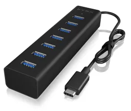 icy-box-hub-usb-c-7x-usb-a-3-2-gen-1-aluminium-czarny