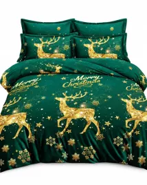 posciel-160x200-swiateczna-komplet-zielona-renifery-glamour-poszewki-70x80
