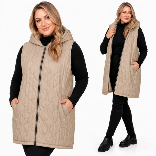 Kamizelka Pikowana z Kapturem Długa Bezrękawnik Plus Size 54 56 7XL 8XL