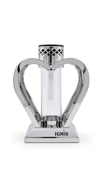 Znicz Solarny LED na Grób na Cmentarz Ignis Metalowy Srebrny Serce 25 cm