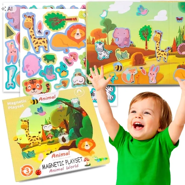 KSIĄŻKA MAGNETYCZNA UKŁADANKA PUZZLE MONTESSORI ZWIERZĘTA DZIEŃ CHŁOPAKA