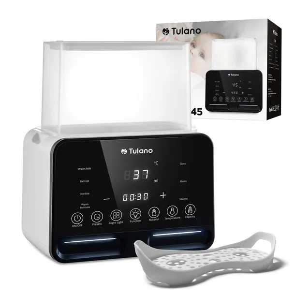 Podgrzewacz do butelek LCD PODWÓJNY Tulano STERYLIZATOR 7w1 Z LAMPKĄ