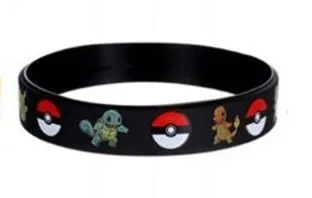 Opaska Silikonowa na Rękę Czarna Pokémon – Pikachu Squirtle Charmander Pokéball 6,5 cm