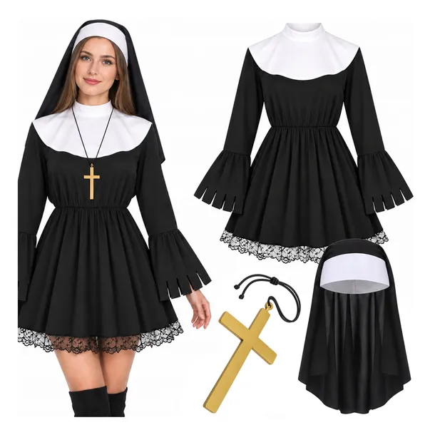STRÓJ ZAKONNICA PRZEBRANIE SIOSTRA ZAKONNA HABIT KOSTIUM NA HALLOWEEN S
