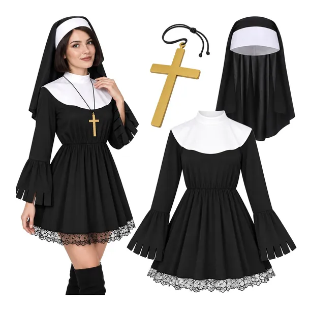STRÓJ ZAKONNICA PRZEBRANIE SIOSTRA ZAKONNA HABIT KOSTIUM NA HALLOWEEN M