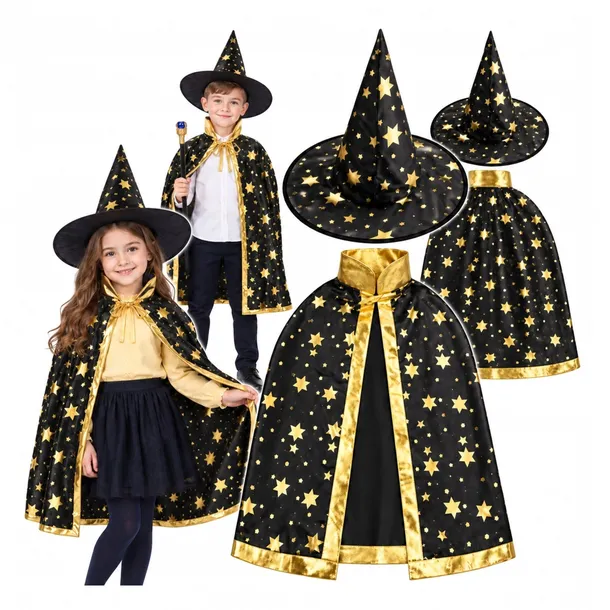 PRZEBRANIE MAGIK NA HALLOWEEN STRÓJ CZARODZIEJ KOSTIUM ANDRZEJKI BAL CZARNY