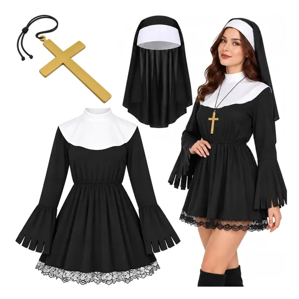 STRÓJ ZAKONNICA PRZEBRANIE SIOSTRA ZAKONNA HABIT KOSTIUM NA HALLOWEEN S
