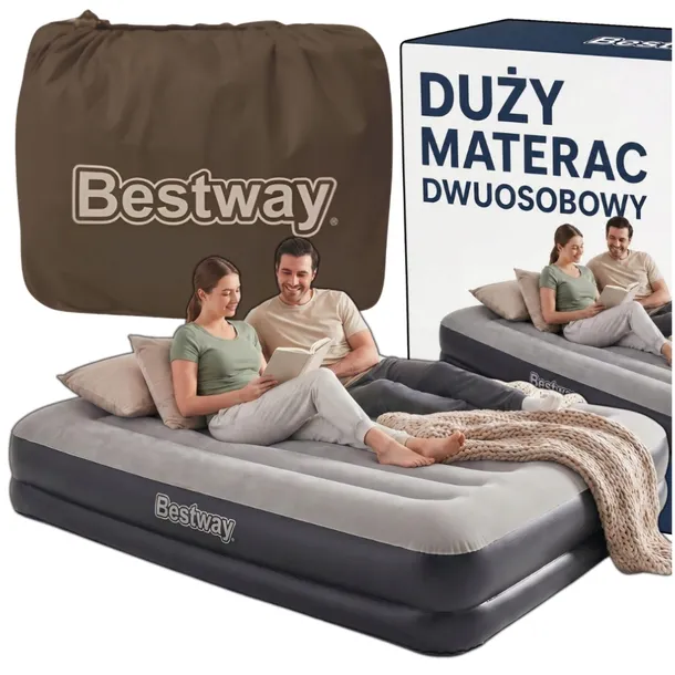 MATERAC DMUCHANY DWUOOSOBOWY Z WBUDOWANĄ POMPKĄ BESTWAY 203 x152 x 46 cm
