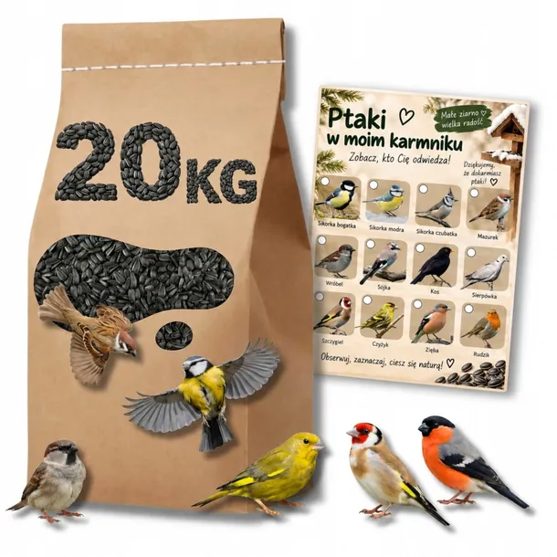 Słonecznik Czarny Karma Ziarno Dla Ptaków 20KG + GRATIS