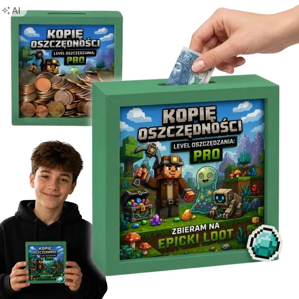 PREZENT DZIEŃ CHŁOPAKA SKARBONKA Z MOTYWEM GRY DLA CHŁOPAKA UPOMINEK
