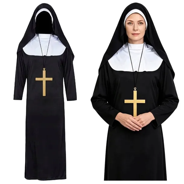 STRÓJ KOSTIUM ZAKONNICA PRZEBRANIE ZAKONNICY HABIT KRZYŻ NA BAL HALLOWEEN