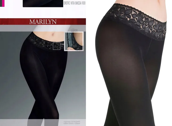 MARILYN Rajstopy gładkie kryjące EROTIC VITA BASSA 100 den czarny NERO 3/4