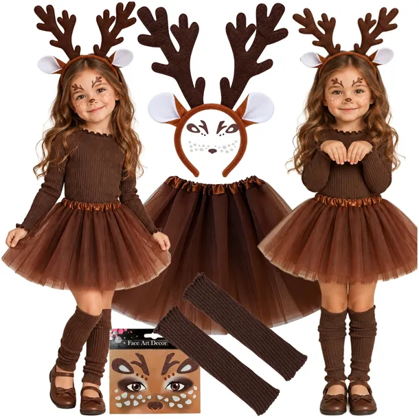 STRÓJ JELONKA KOSTIUM JELONEK STRÓJ RENIFER SARENKA BAMBI NAKLEJKI NA TWARZ