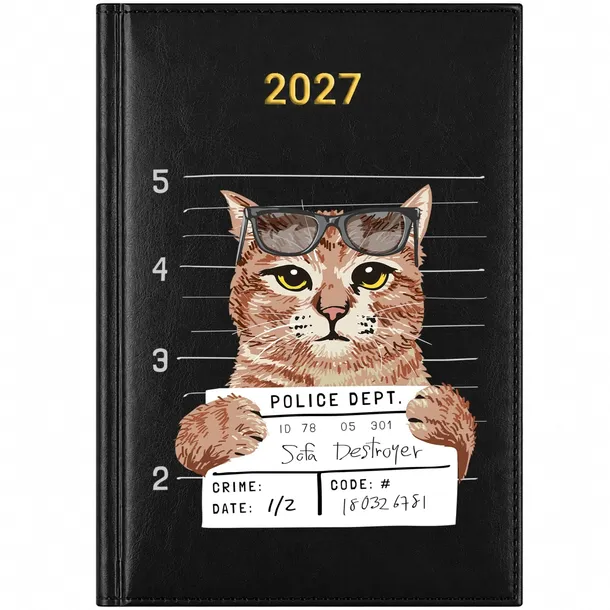 KALENDARZ 2027 KSIĄŻKOWY PLANER TERMINARZ CZARNY PREZENT KITTY POLICE