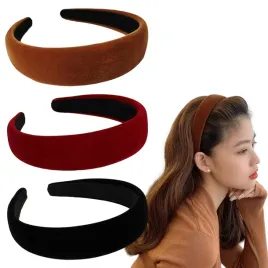 opaska-do-wlosow-aksamitna-wyscielana-vintage-3-szt-czarny-braz-bordo