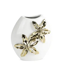 wazon-ceramiczny-noela-bialy-ze-zlotym-kwiatem-14x8x16-cm