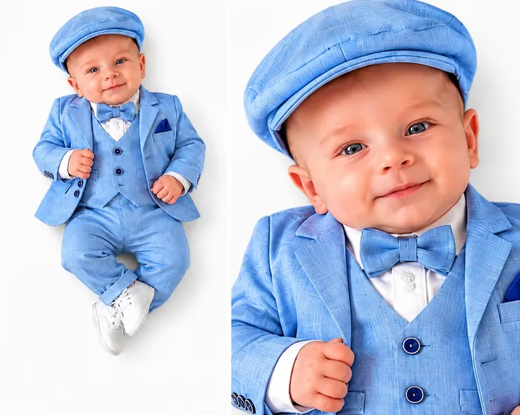 Garnitur do chrztu chłopięcy niebieski komplet elegancki roczek 6el roz.80