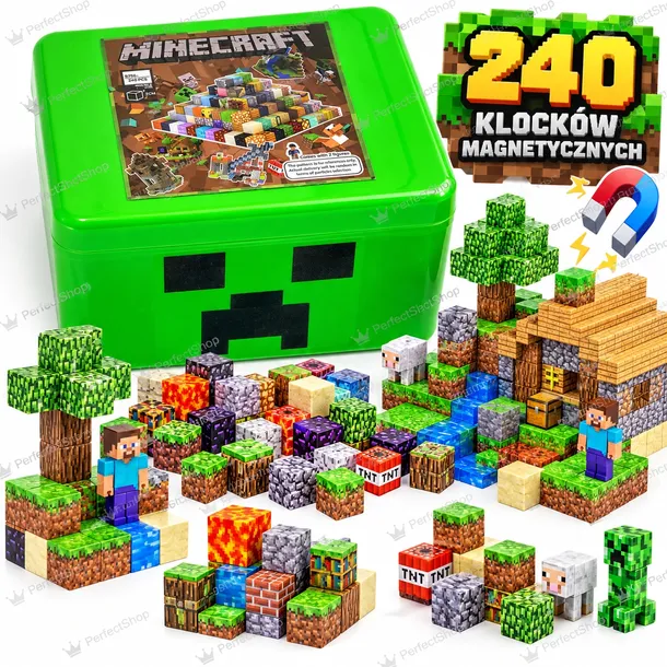 KLOCKI Magnetyczne 240 el MINECRAFT TNT CREEPER Kostki PIXEL 3D KONSTRUKCYJNE