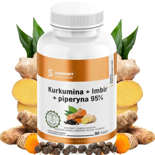 KURKUMA IMBIR CZARNY PIEPRZ 90 kap TRAWIENIE KURKUMINA PIPERYNA | INSPORT