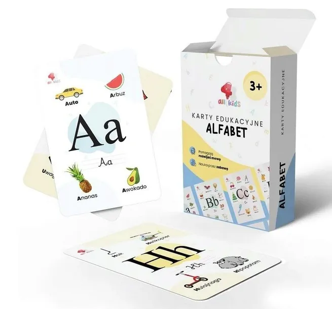 Karty edukacyjne Alfabet 35 szt All4Kids litery i obrazki do nauki czytania