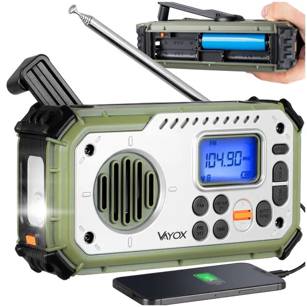 Vayox VA0440 Solarne Latarka Radio FM Bluetooth Zielony